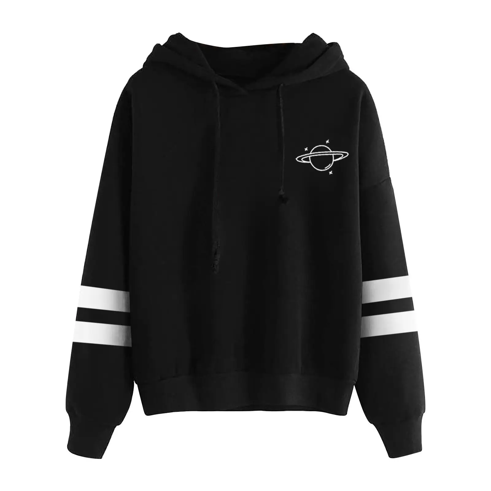 Black Printed Hoodie for Women Long Sleeve Casual Wear - Image 8