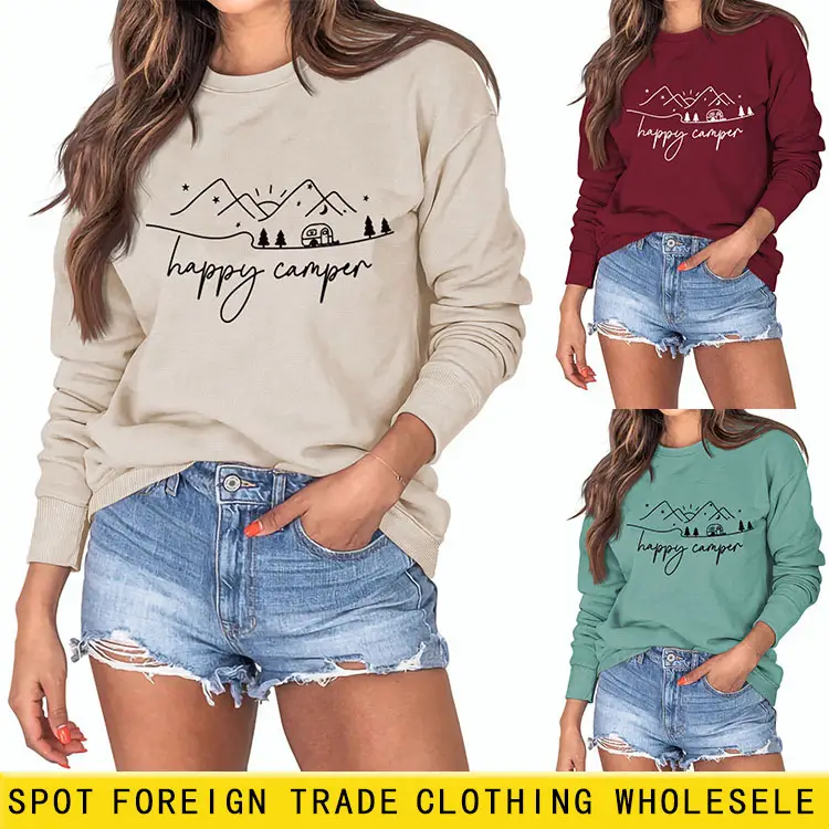 Happy Camper Long Sleeve Sweatshirt Green Loose Fit - Image 15