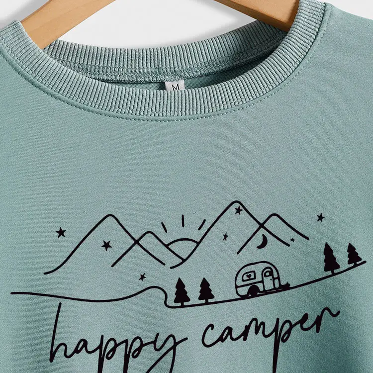 Happy Camper Long Sleeve Sweatshirt Green Loose Fit - Image 17