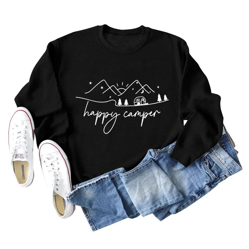 Happy Camper Long Sleeve Sweatshirt Green Loose Fit - Image 2