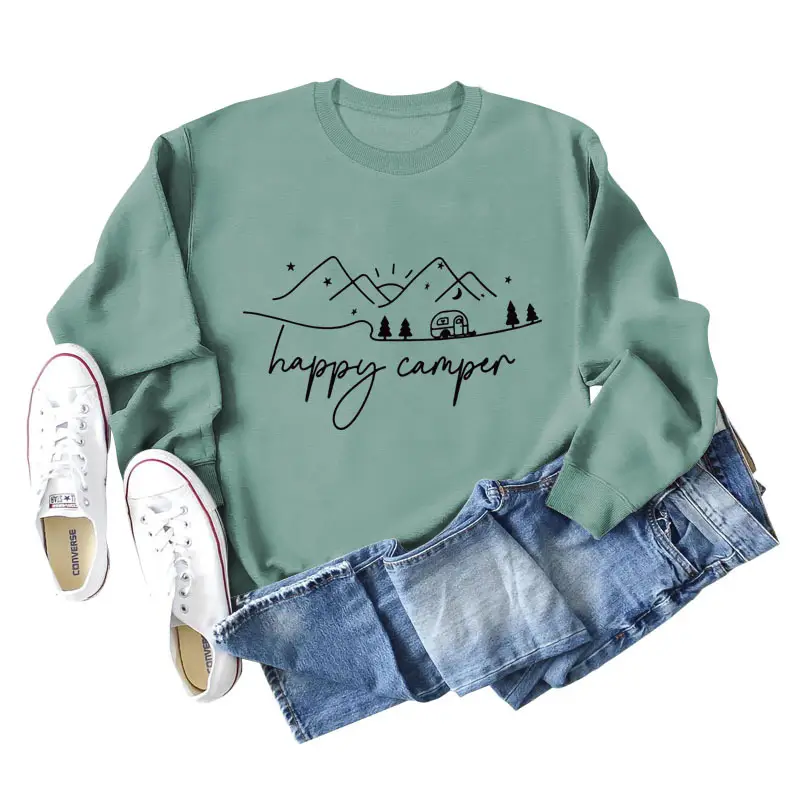 Happy Camper Long Sleeve Sweatshirt Green Loose Fit - Image 10
