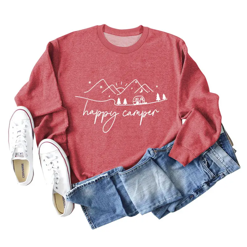 Happy Camper Long Sleeve Sweatshirt Green Loose Fit - Image 11
