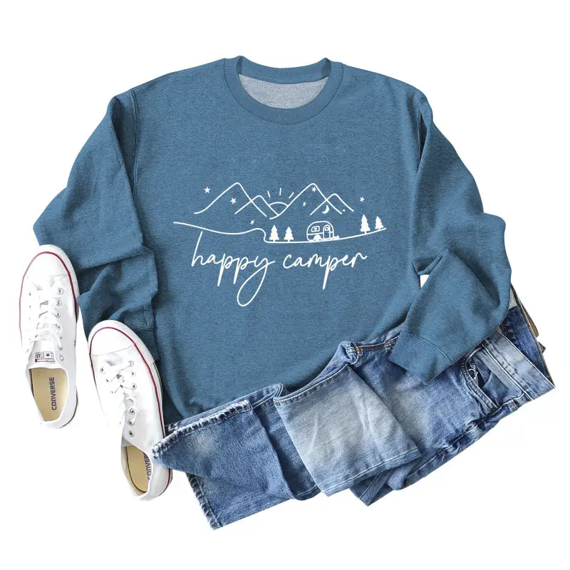 Happy Camper Long Sleeve Sweatshirt Green Loose Fit - Image 13