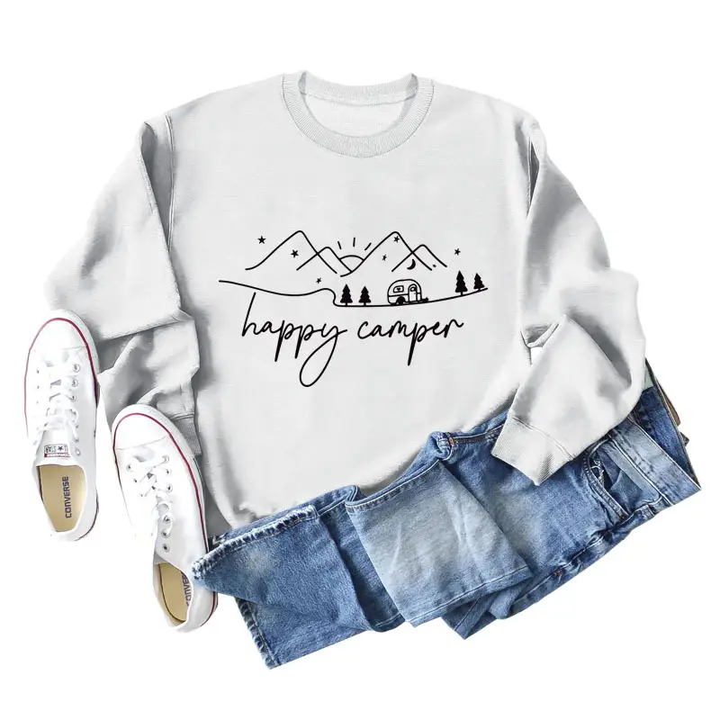 Happy Camper Long Sleeve Sweatshirt Green Loose Fit - Image 3