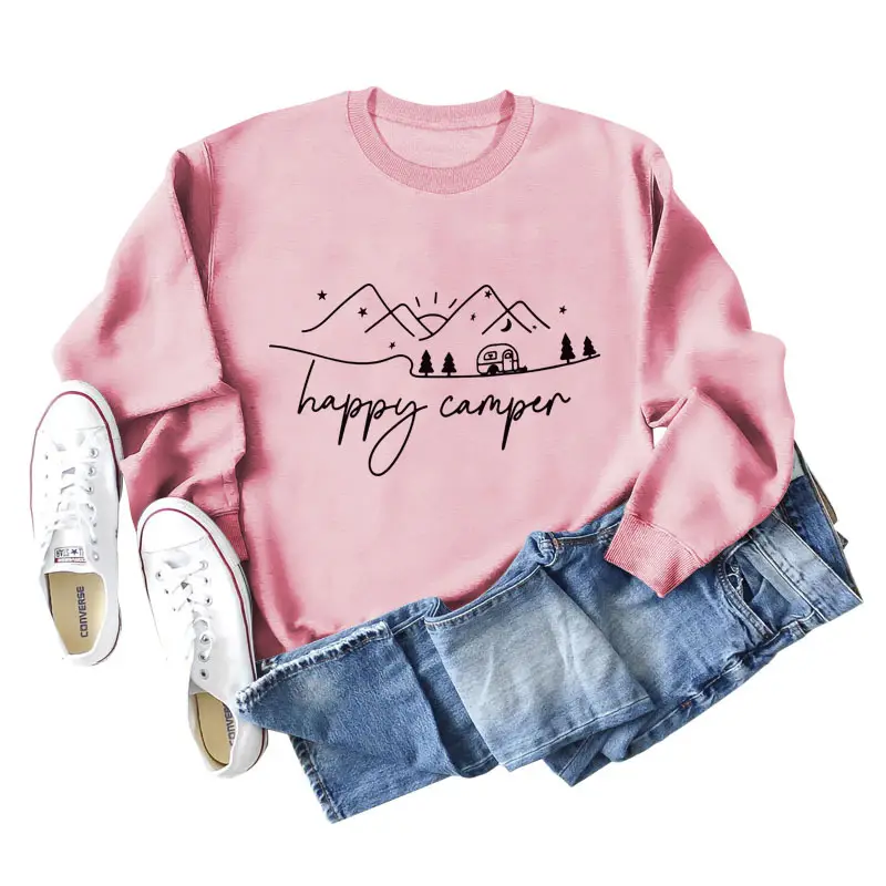 Happy Camper Long Sleeve Sweatshirt Green Loose Fit - Image 4