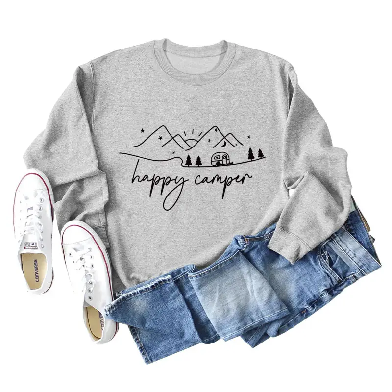 Happy Camper Long Sleeve Sweatshirt Green Loose Fit - Image 6