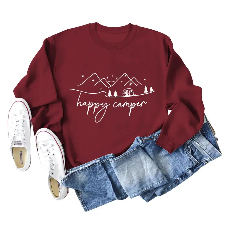 Happy Camper Long Sleeve Sweatshirt Green Loose Fit - Image 7