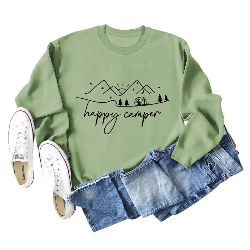 Happy Camper Long Sleeve Sweatshirt Green Loose Fit - Image 8