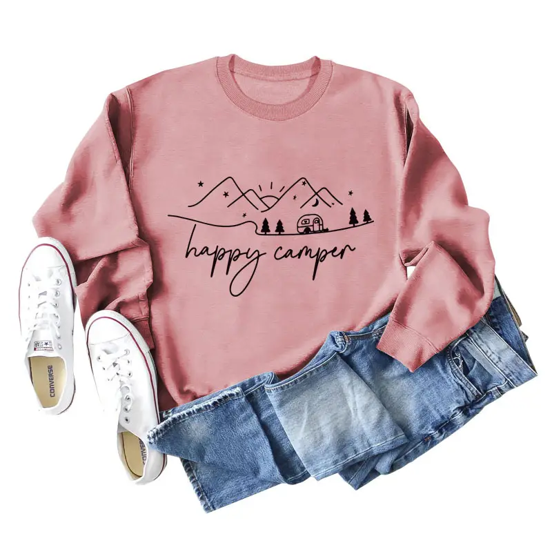 Happy Camper Long Sleeve Sweatshirt Green Loose Fit - Image 9