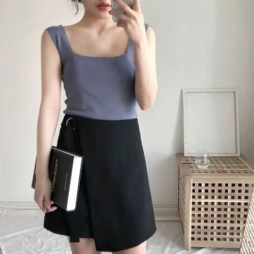 Women Knitted Ice Silk Vest Black Short Sleeve Summer Wear - Image 11