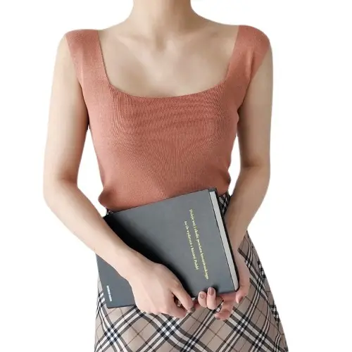 Women Knitted Ice Silk Vest Black Short Sleeve Summer Wear - Image 14