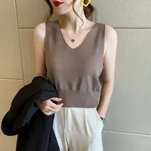 Women Knitted Ice Silk Vest Black Short Sleeve Summer Wear — feature 2