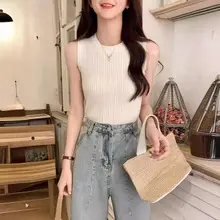 Women Knitted Ice Silk Vest Black Short Sleeve Summer Wear — feature 7