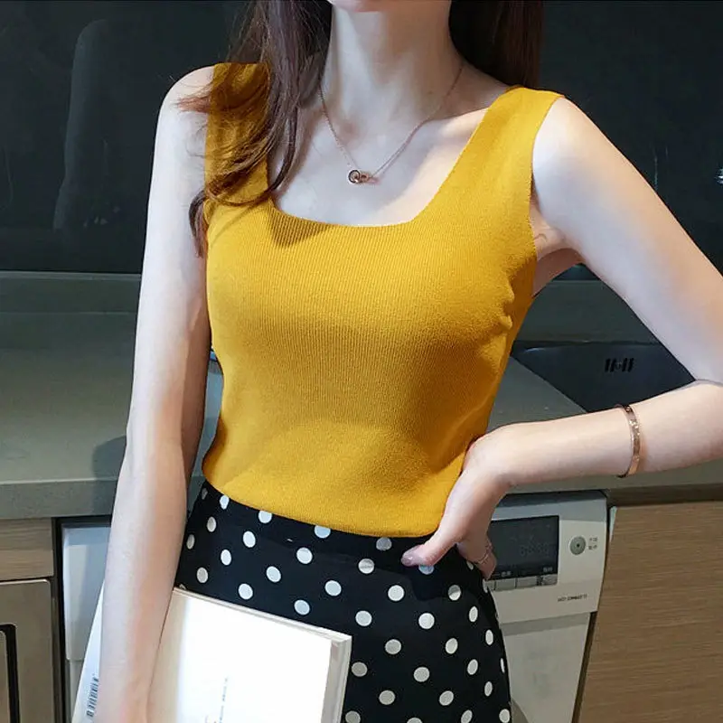 Women Knitted Ice Silk Vest Black Short Sleeve Summer Wear - Image 3