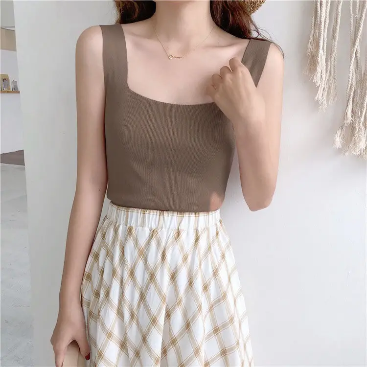 Women Knitted Ice Silk Vest Black Short Sleeve Summer Wear - Image 9