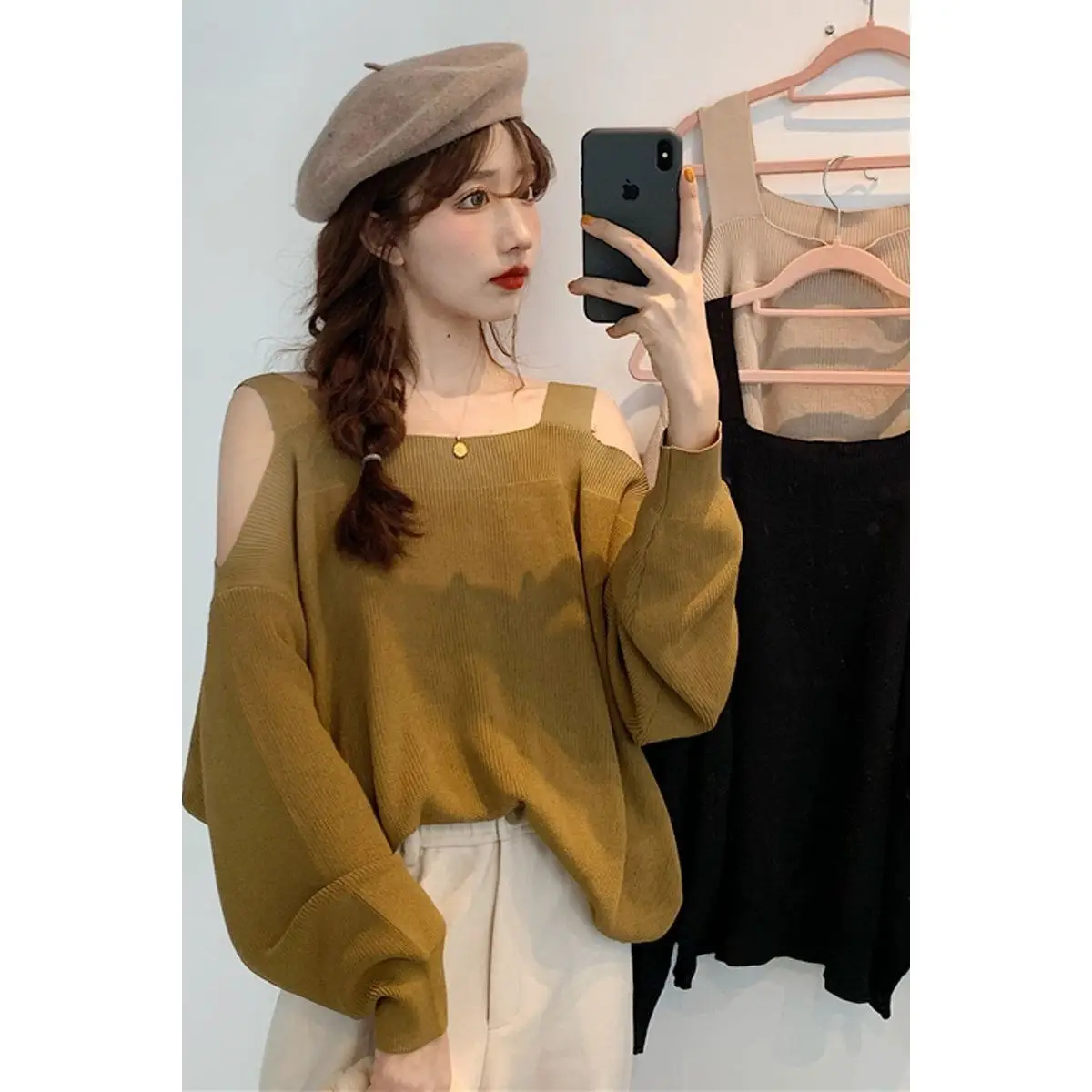 Women Off-Shoulder Long Sleeve Knitwear Top Spring 2025 - Image 5