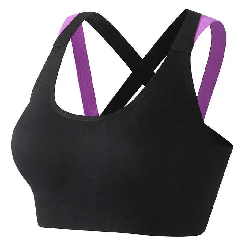 Women's Cross Back Yoga Vest Black Purple Large - Image 3