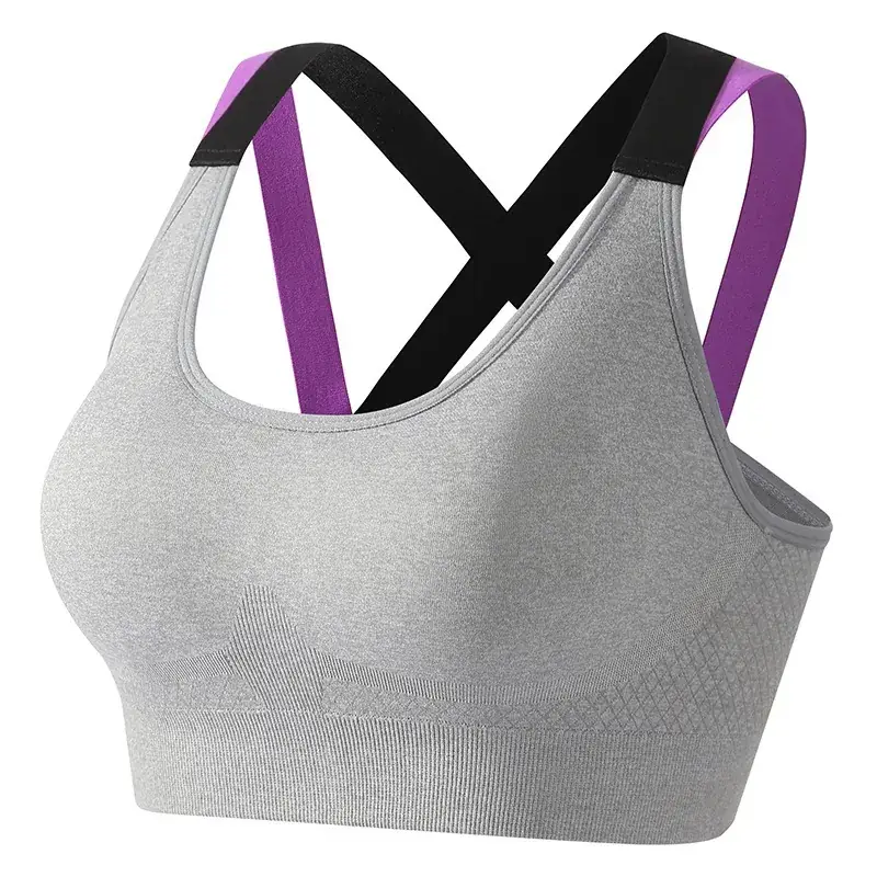 Women's Cross Back Yoga Vest Black Purple Large - Image 4