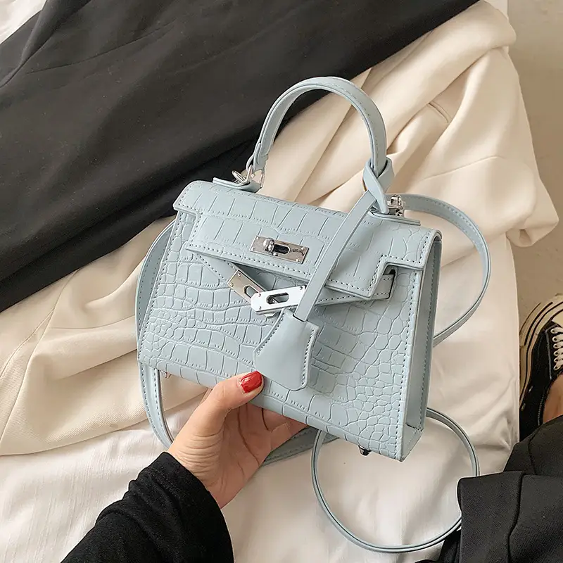 Light Blue Croc Leather Shoulder Bag Women 2023 - Image 3