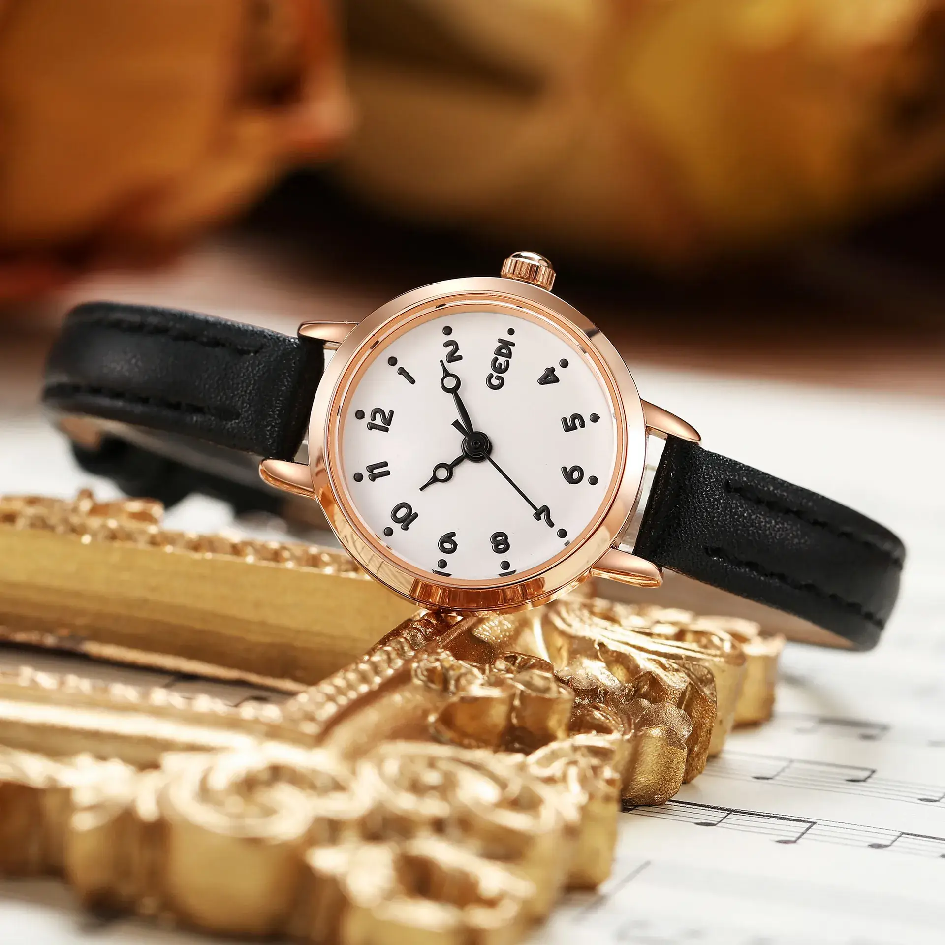Women's Gold Plated Quartz Watch with Leather Belt - Image 7