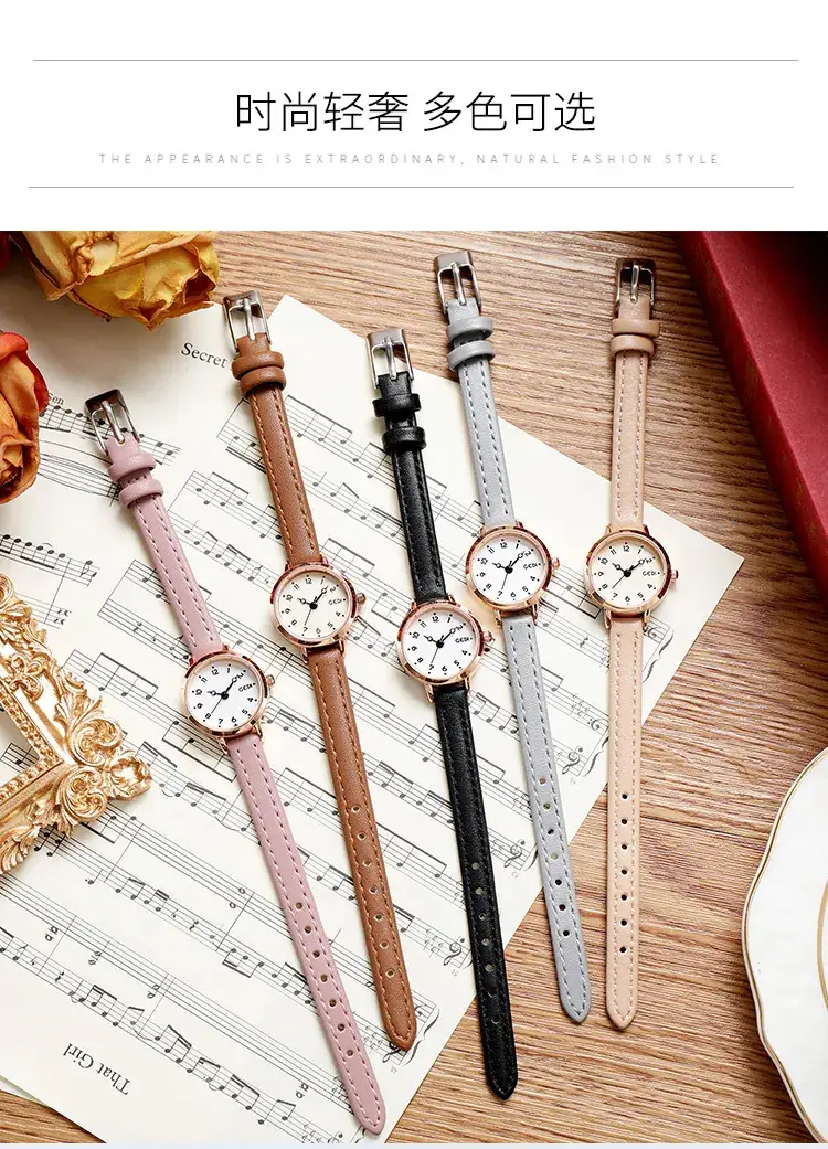 Women's Gold Plated Quartz Watch with Leather Belt — feature 8