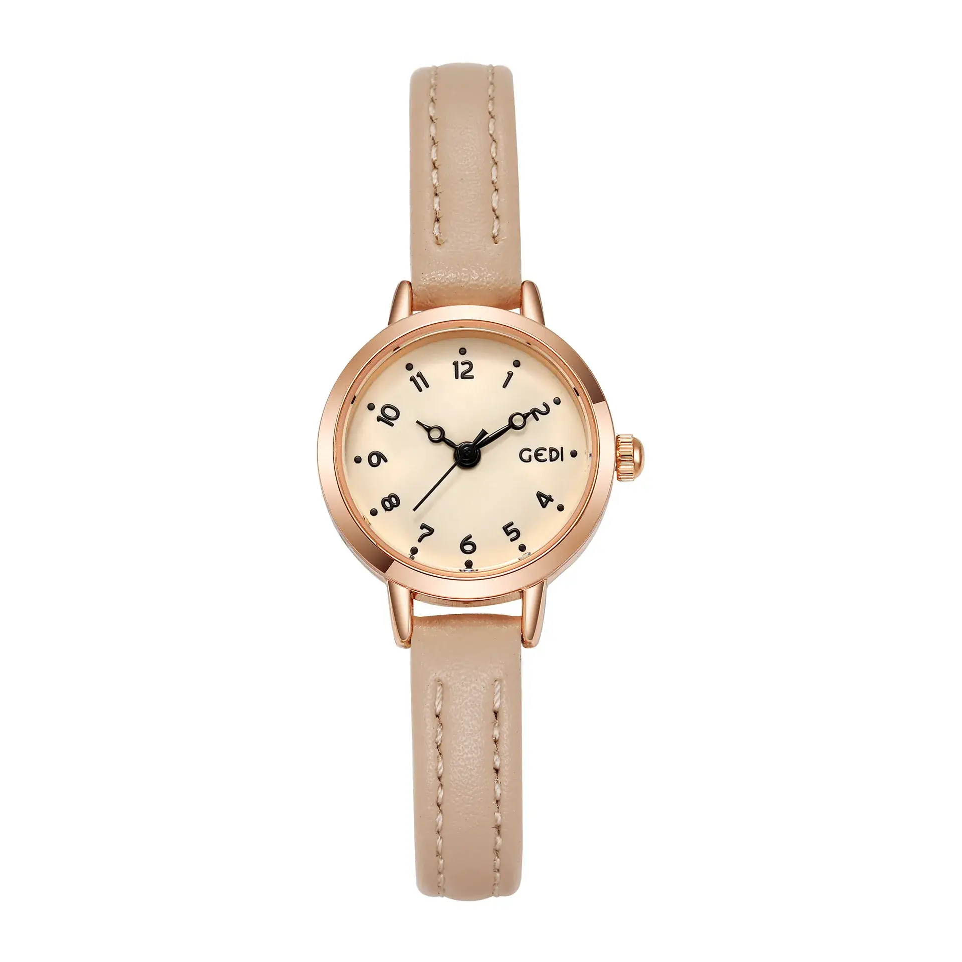 Women's Gold Plated Quartz Watch with Leather Belt - Image 4