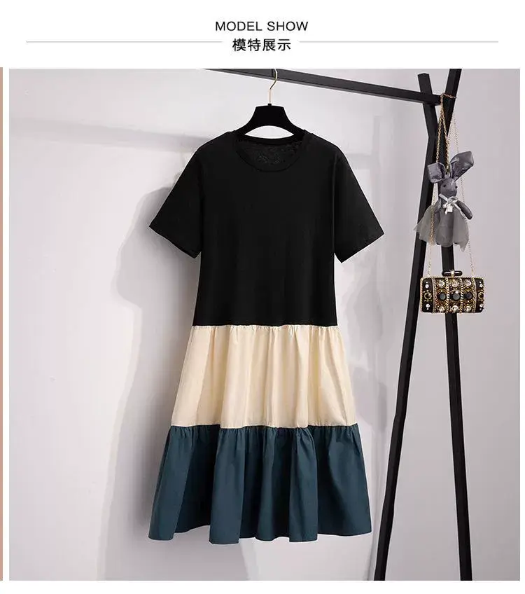 Maternity Summer Dress for Pregnant Mothers Color Block Short Sleeve — feature 10