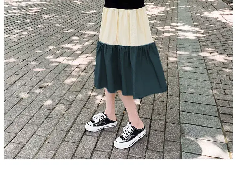 Maternity Summer Dress for Pregnant Mothers Color Block Short Sleeve — feature 13