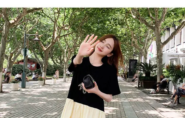 Maternity Summer Dress for Pregnant Mothers Color Block Short Sleeve — feature 14