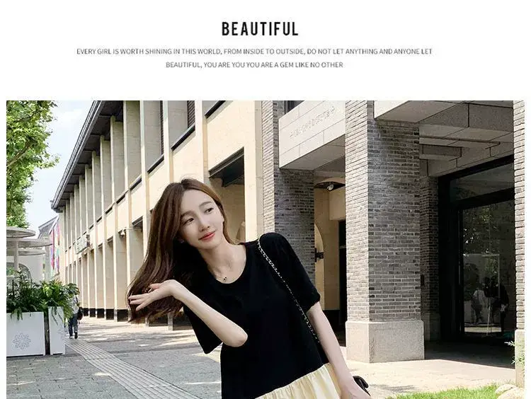 Maternity Summer Dress for Pregnant Mothers Color Block Short Sleeve — feature 16