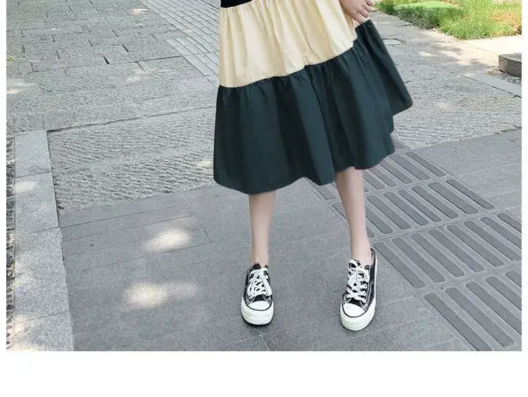 Maternity Summer Dress for Pregnant Mothers Color Block Short Sleeve — feature 17