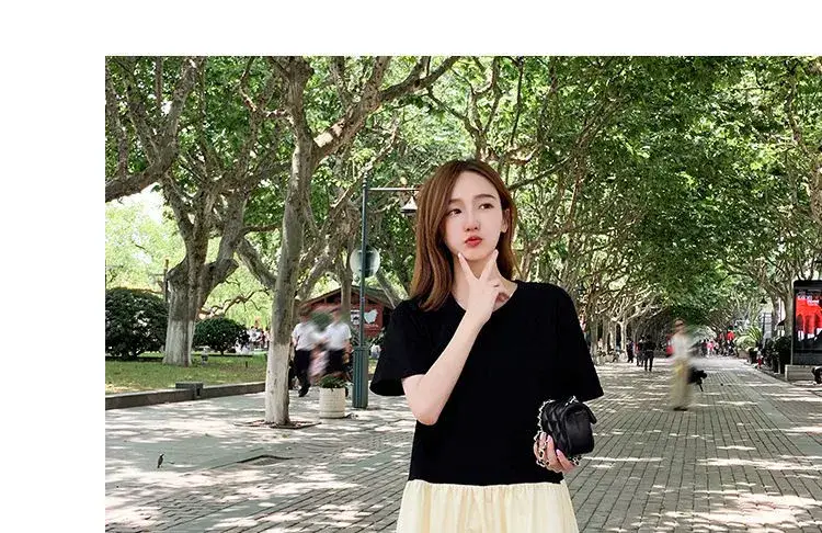 Maternity Summer Dress for Pregnant Mothers Color Block Short Sleeve — feature 18