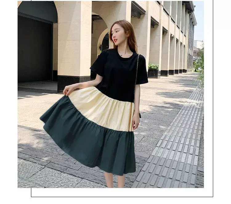 Maternity Summer Dress for Pregnant Mothers Color Block Short Sleeve — feature 20