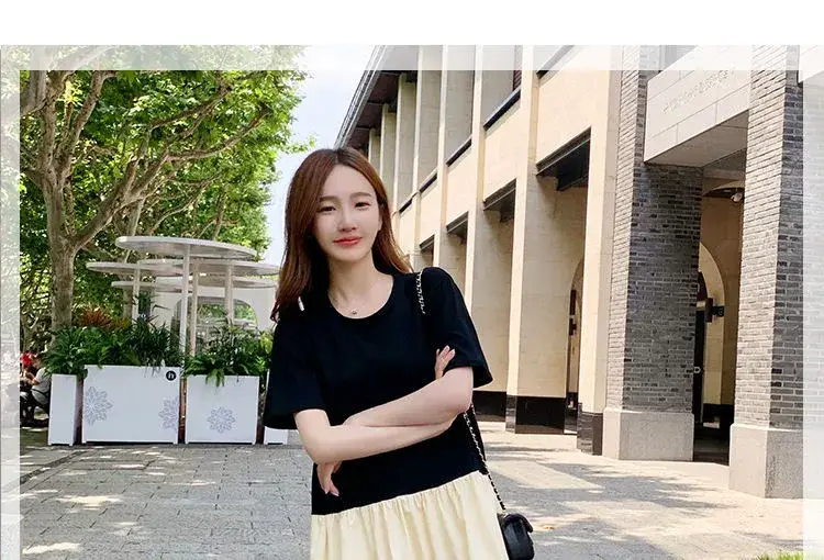 Maternity Summer Dress for Pregnant Mothers Color Block Short Sleeve — feature 6