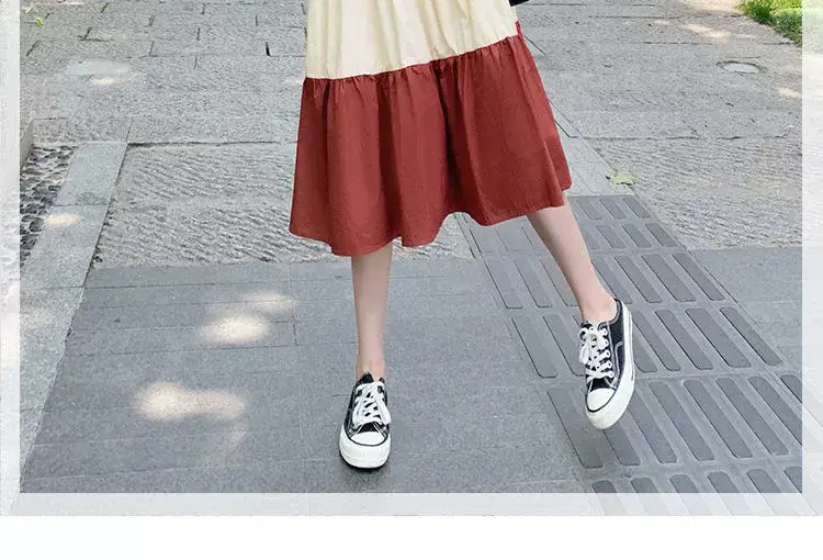 Maternity Summer Dress for Pregnant Mothers Color Block Short Sleeve — feature 7
