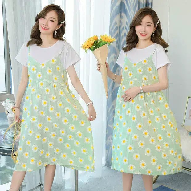 Maternity Dress Light Blue Dandelion Print Mid-Length — feature 15