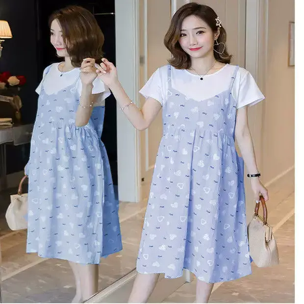 Maternity Dress Light Blue Dandelion Print Mid-Length — feature 5