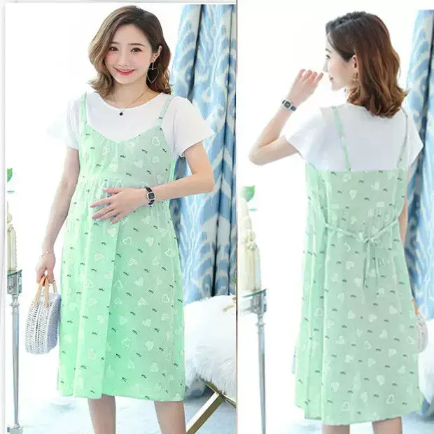 Maternity Dress Light Blue Dandelion Print Mid-Length — feature 6