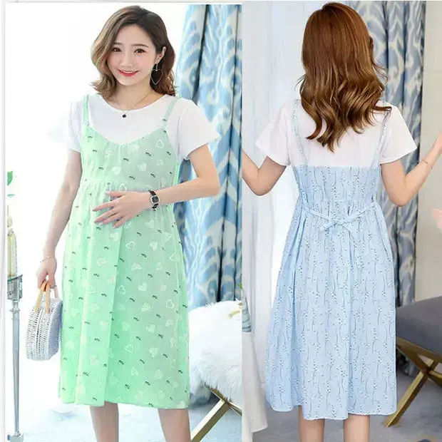 Maternity Dress Light Blue Dandelion Print Mid-Length — feature 7
