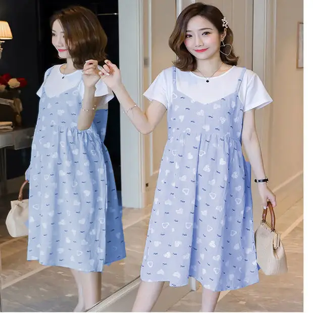 Maternity Dress Light Blue Dandelion Print Mid-Length