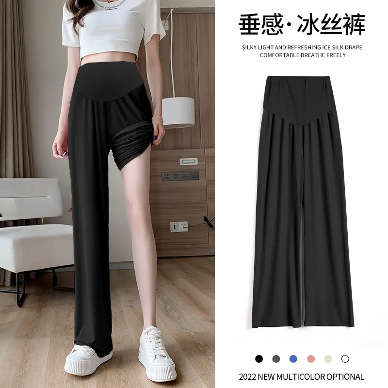 Pregnant Women's Wide Leg Pants Stretch Cropped Loose Summer Wear - Image 5