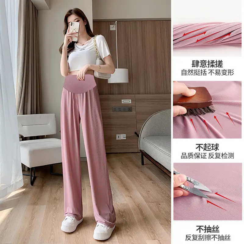 Pregnant Women's Wide Leg Pants Stretch Cropped Loose Summer Wear - Image 3