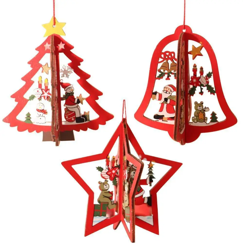 Red Wooden Snowflake Christmas Tree Pendant - Image 13