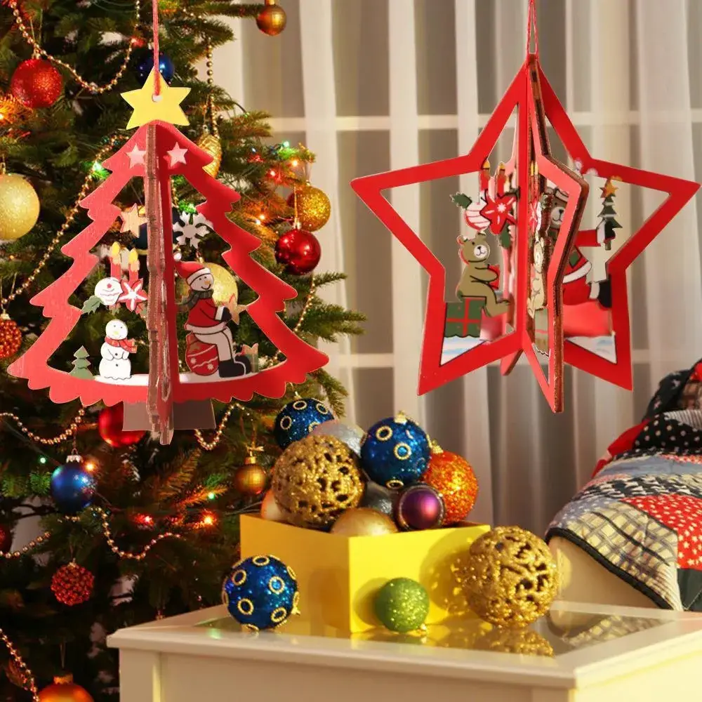 Red Wooden Snowflake Christmas Tree Pendant - Image 14