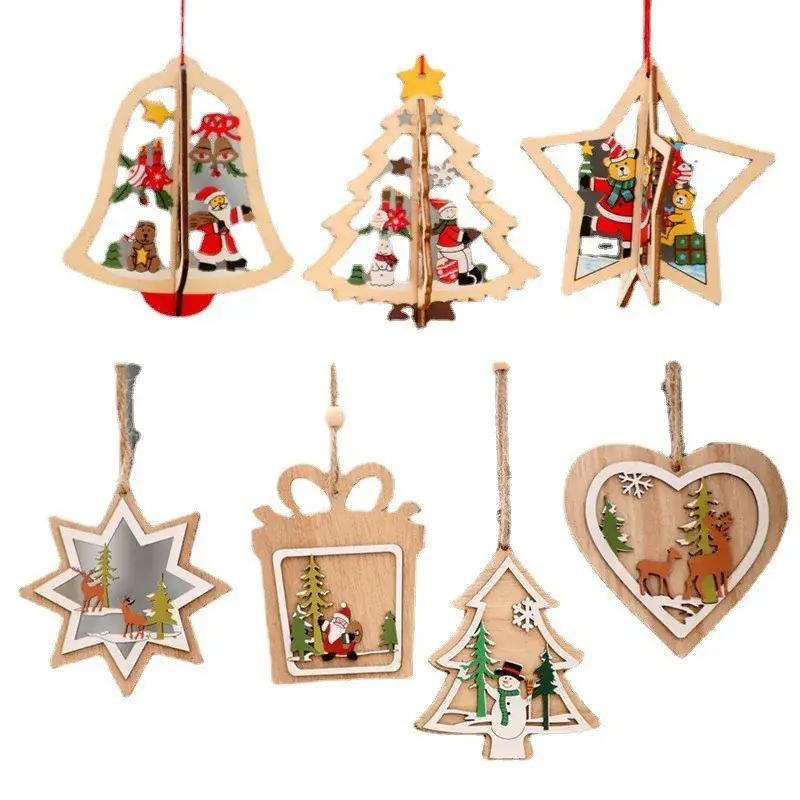 Red Wooden Snowflake Christmas Tree Pendant - Image 15