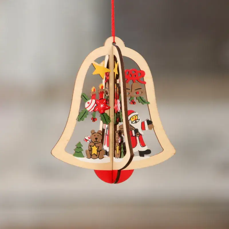 Red Wooden Snowflake Christmas Tree Pendant - Image 2