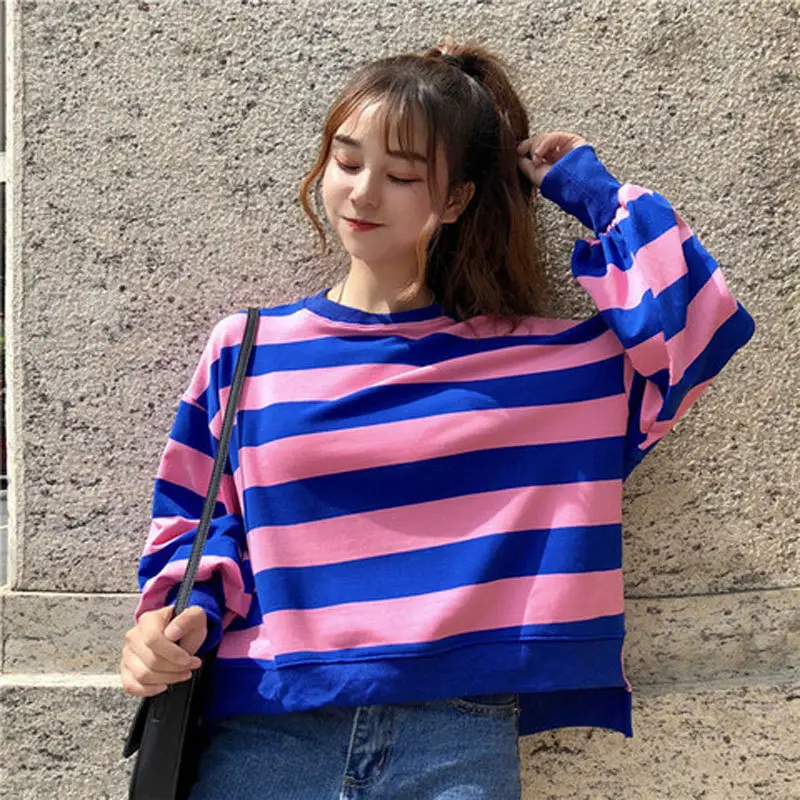 Women Long Sleeve Striped Sweater Top Yellow Blue Slimming - Image 4