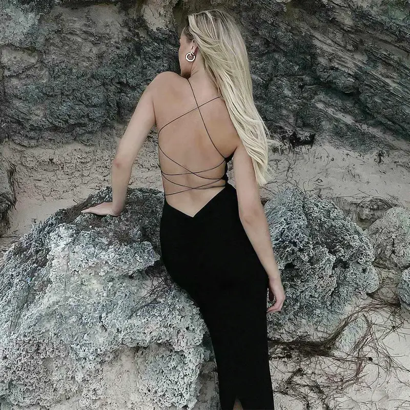 Black Backless Slim Fit Dress for Women 2025 - Image 2