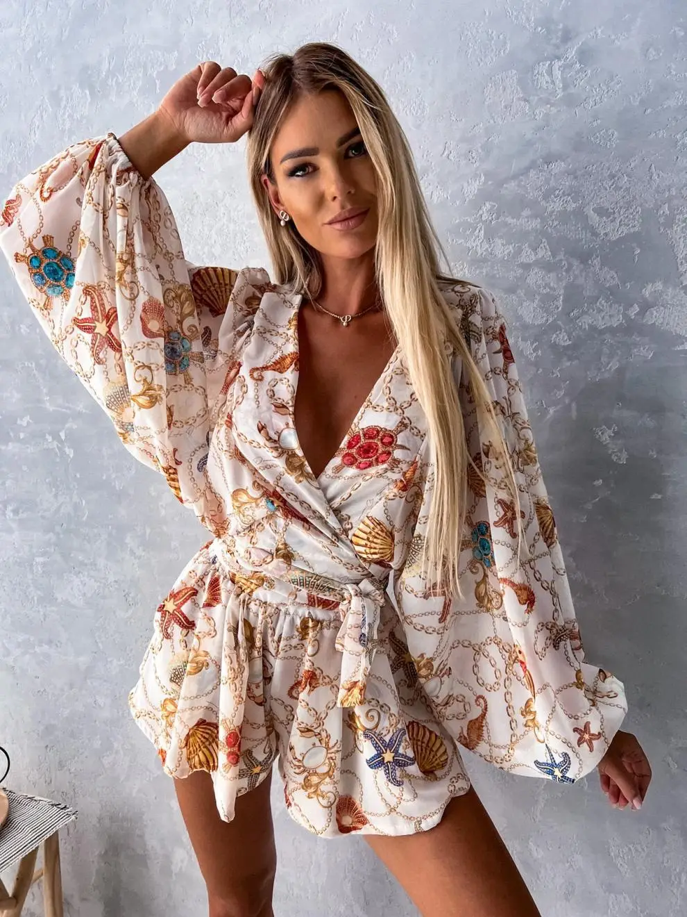 2023 New Rainforest Bell Sleeve Shorts Jumpsuit — feature 7