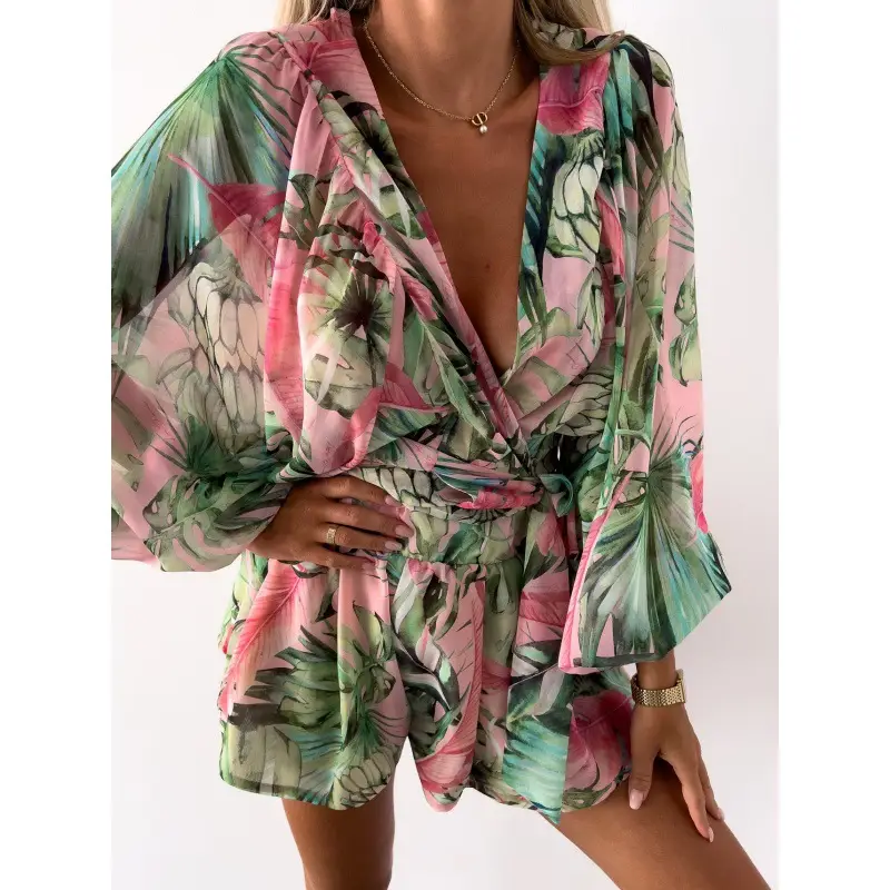 2023 New Rainforest Bell Sleeve Shorts Jumpsuit - Image 2